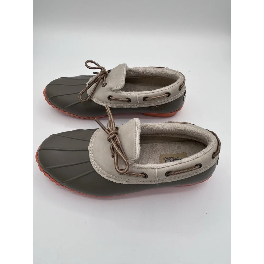 JBU Jambu Gwen Weather Ready Slip On Rubber Duck Shoes-Size 6.5-Gray/Orange/Fur
